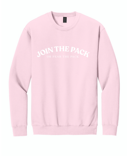 JOIN THE PACK OR FEAR THE PACK CREWNECK SWEATSHIRT IN LIGHT PINK