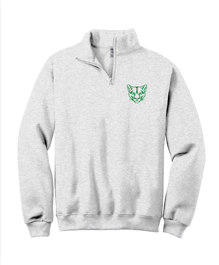 1/4 ZIP SWEATSHIRT IN ASH GREY - COUGAR ON POCKET