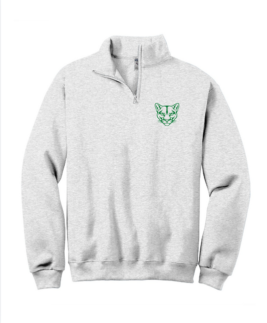 1/4 ZIP SWEATSHIRT IN ASH GREY - COUGAR ON POCKET