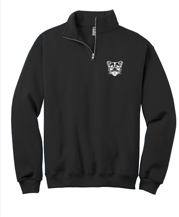 1/4 ZIP SWEATSHIRT IN BLACK - COUGAR ON POCKET