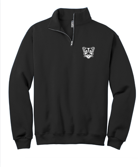 1/4 ZIP SWEATSHIRT IN BLACK - COUGAR ON POCKET
