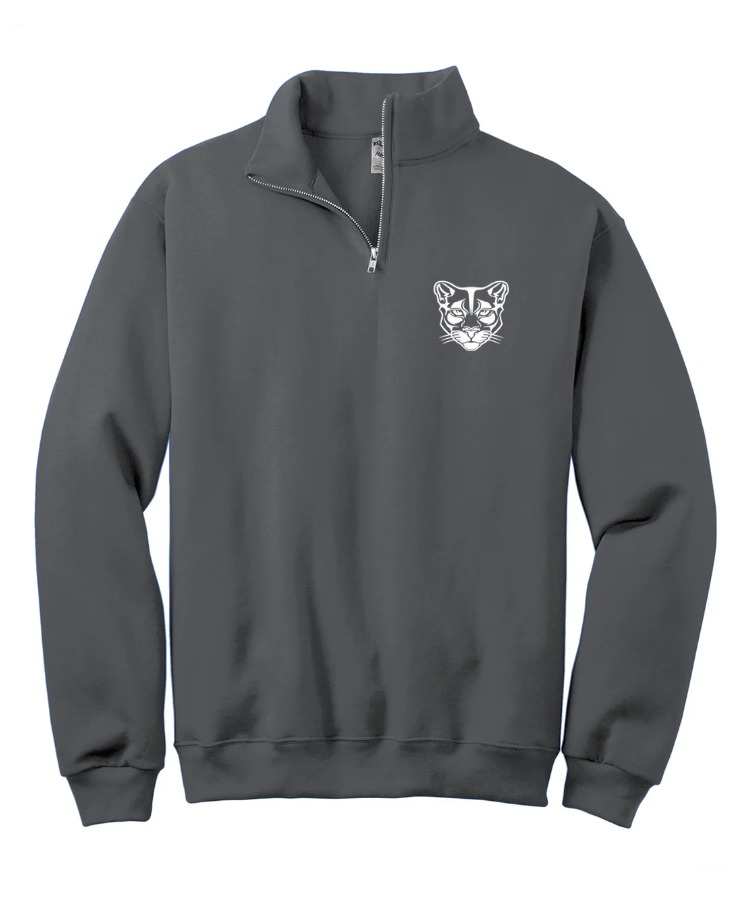 1/4 ZIP SWEATSHIRT IN CHARCOAL - COUGAR ON POCKET