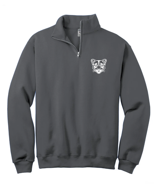1/4 ZIP SWEATSHIRT IN CHARCOAL - COUGAR ON POCKET