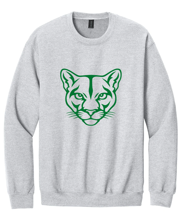 BIG COUGAR FACE CREWNECK SWEATSHIRT IN ASH GREY