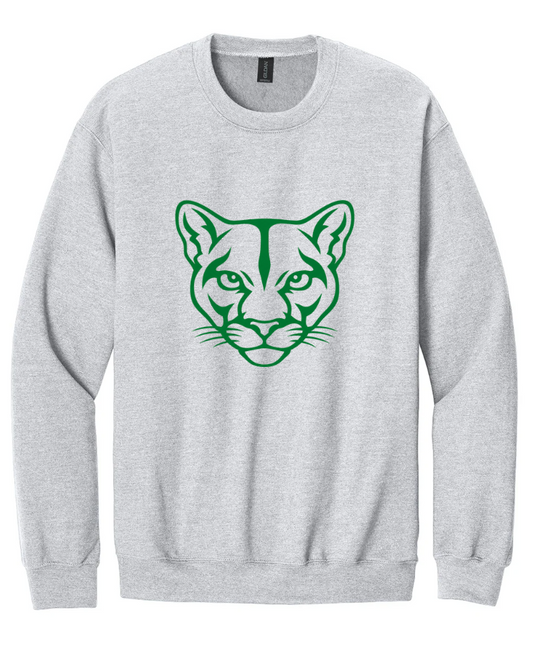 BIG COUGAR FACE CREWNECK SWEATSHIRT IN ASH GREY