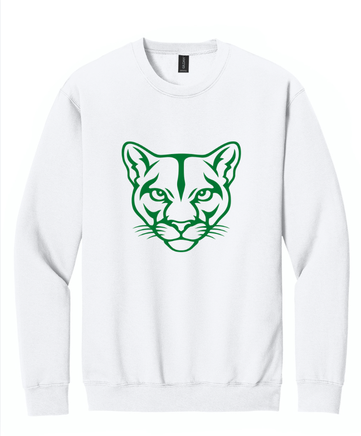 BIG COUGAR FACE CREWNECK SWEATSHIRT IN WHITE