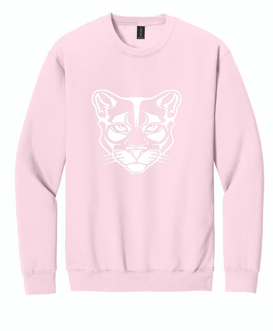 BIG COUGAR FACE CREWNECK SWEATSHIRT IN LIGHT PINK