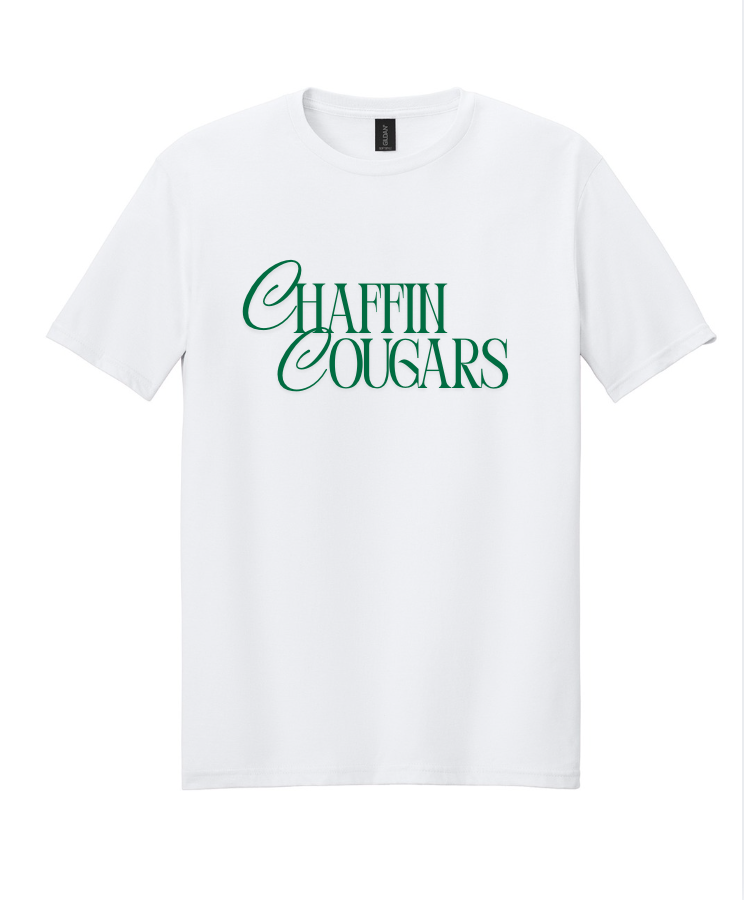 CHAFFIN COUGARS SCRIPT SHORT SLEEVE TEE IN WHITE