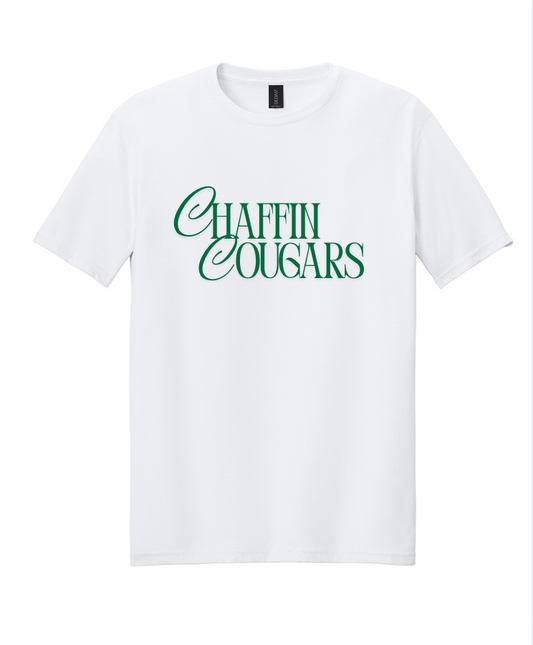 CHAFFIN COUGARS SCRIPT SHORT SLEEVE TEE IN WHITE