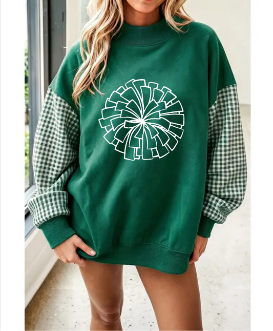 GREEN PLAID MOCK NECK SWEATSHIRT