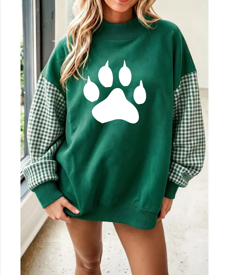 GREEN PLAID MOCK NECK SWEATSHIRT