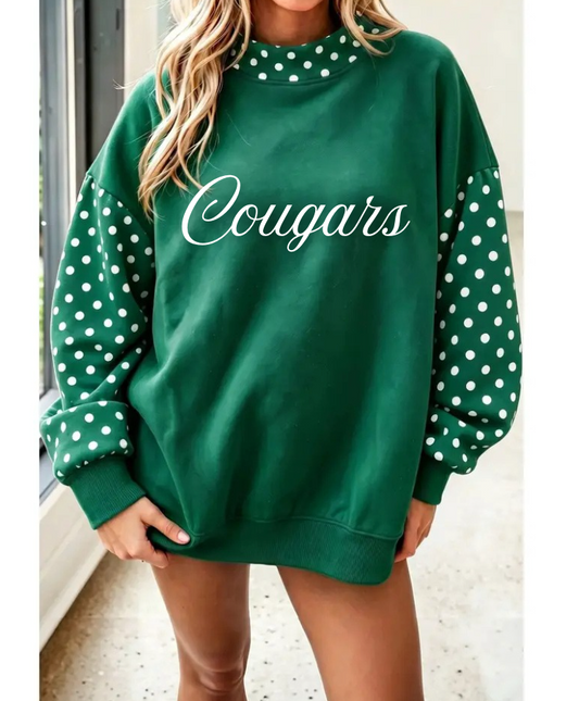 GREEN POLKA DOT MOCK NECK SWEATSHIRT