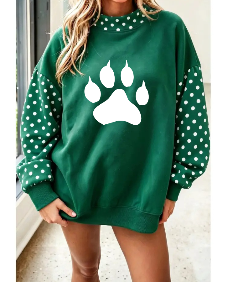 GREEN POLKA DOT MOCK NECK SWEATSHIRT