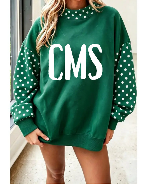 GREEN POLKA DOT MOCK NECK SWEATSHIRT
