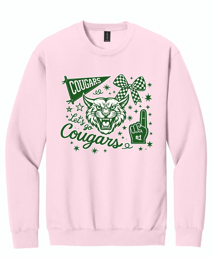 LETS GO COUGARS CREWNECK SWEATSHIRT IN LIGHT PINK