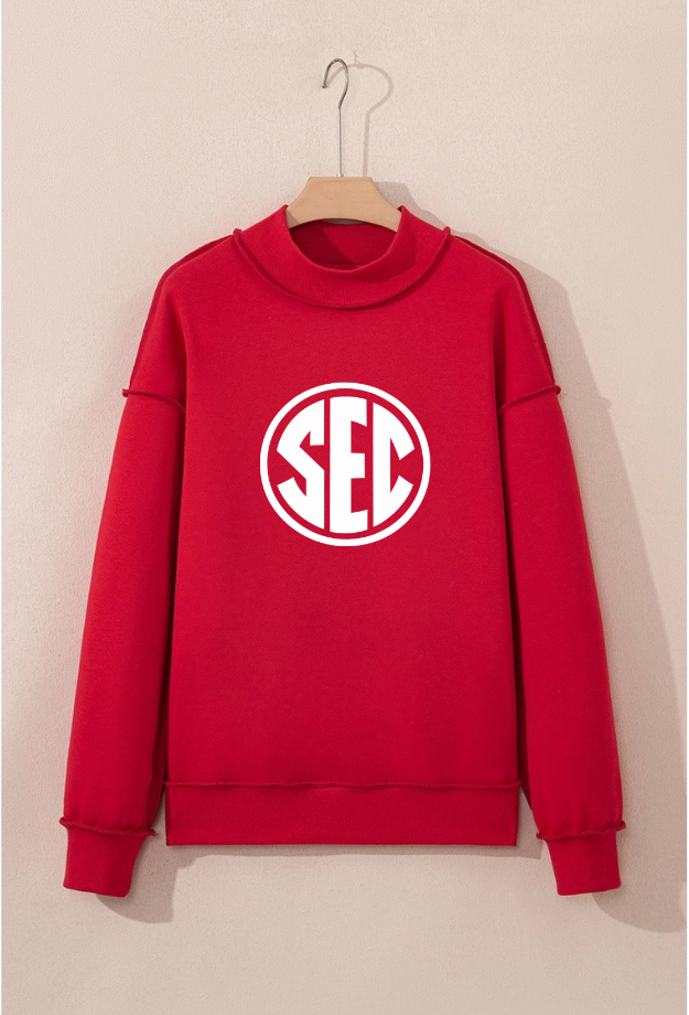 RED MOCK NECK SWEATSHIRT