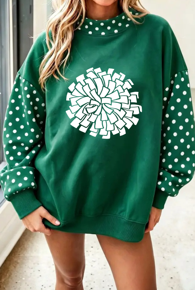 GREEN POLKA DOT MOCK NECK SWEATSHIRT