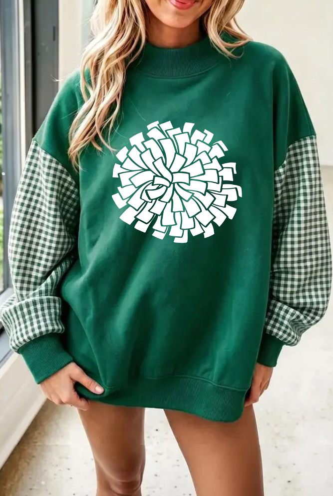 GREEN PLAID MOCK NECK SWEATSHIRT