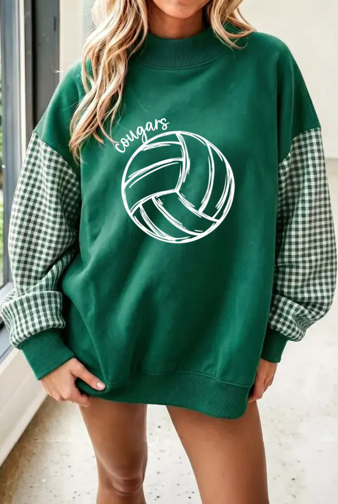 GREEN PLAID MOCK NECK SWEATSHIRT