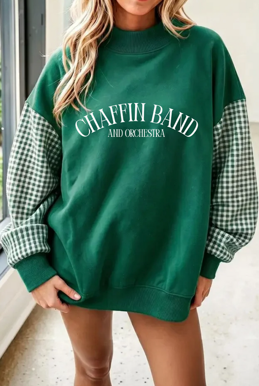BAND GREEN PLAID MOCK NECK SWEATSHIRT