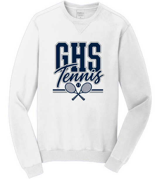 GHS TENNIS BEACH WASH GARMENT DYED CREWNECK SWEATSHIRT IN WHITE