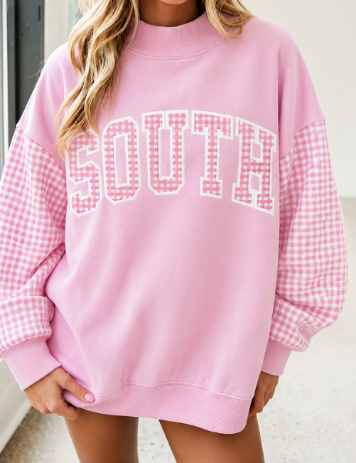 SOUTH PLAID SWEATSHIRT IN LIGHT PINK