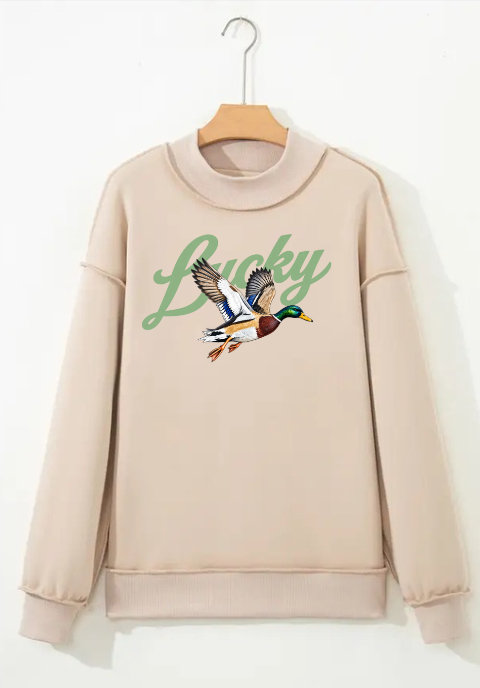 LUCKY DUCK MOCK NECK SWEATSHIRT IN GREEN