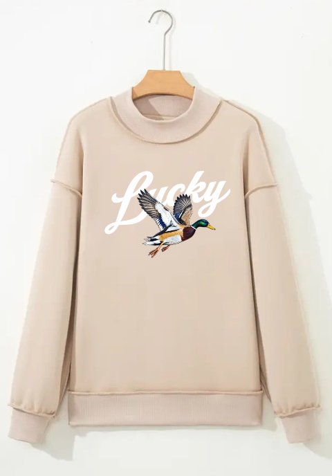 LUCKY DUCK MOCK NECK SWEATSHIRT IN WHITE