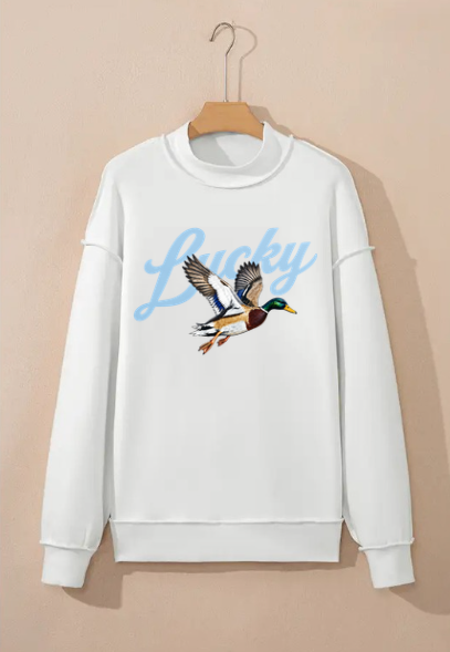 LUCKY DUCK MOCK NECK SWEATSHIRT IN LIGHT BLUE