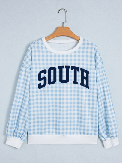 SOUTH PLAID MOCK NECK SWEATSHIRT IN LIGHT BLUE