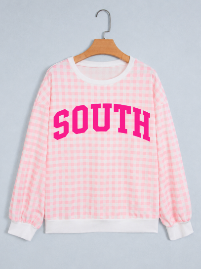 SOUTH PLAID MOCK NECK SWEATSHIRT IN LIGHT PINK