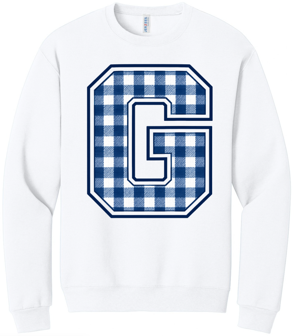 BIG G GINGHAM CREWNECK SWEATSHIRT IN WHITE