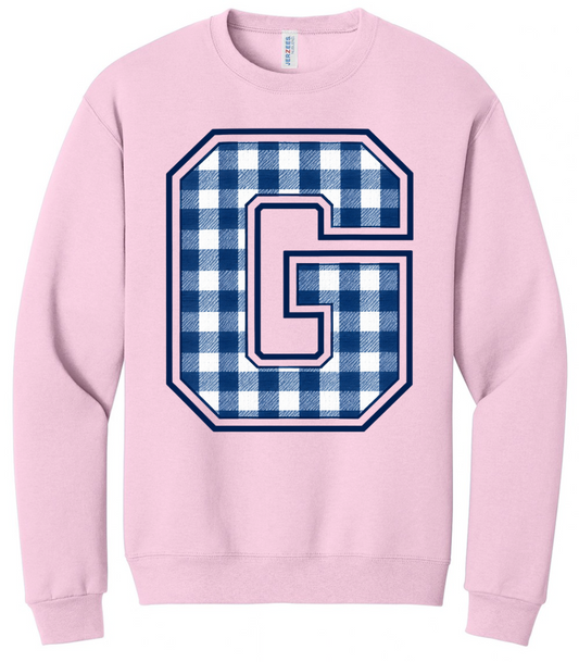 BIG G GINGHAM CREWNECK SWEATSHIRT IN LIGHT PINK