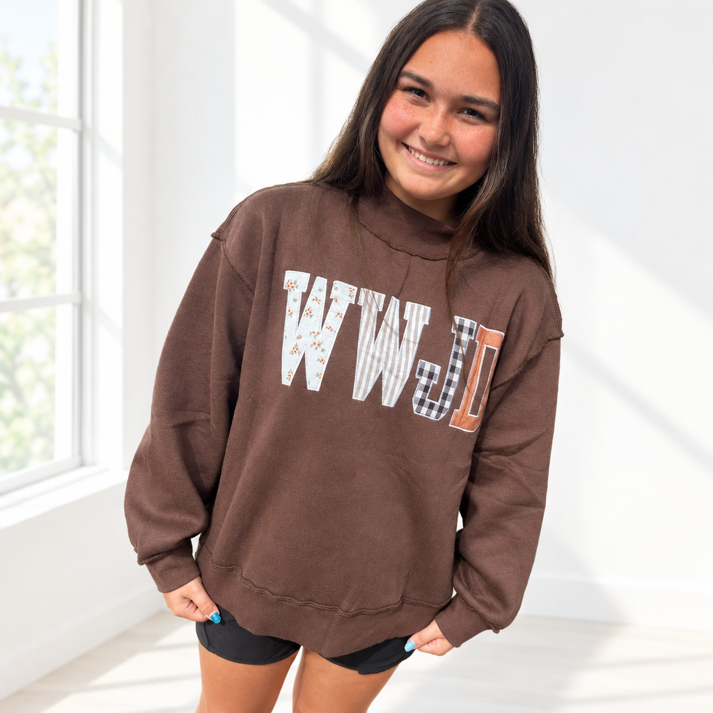 WWJD BROWN MOCKNECK