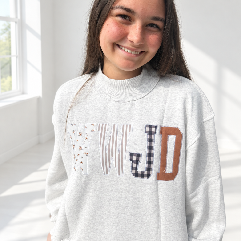 WWJD GREY MOCKNECK