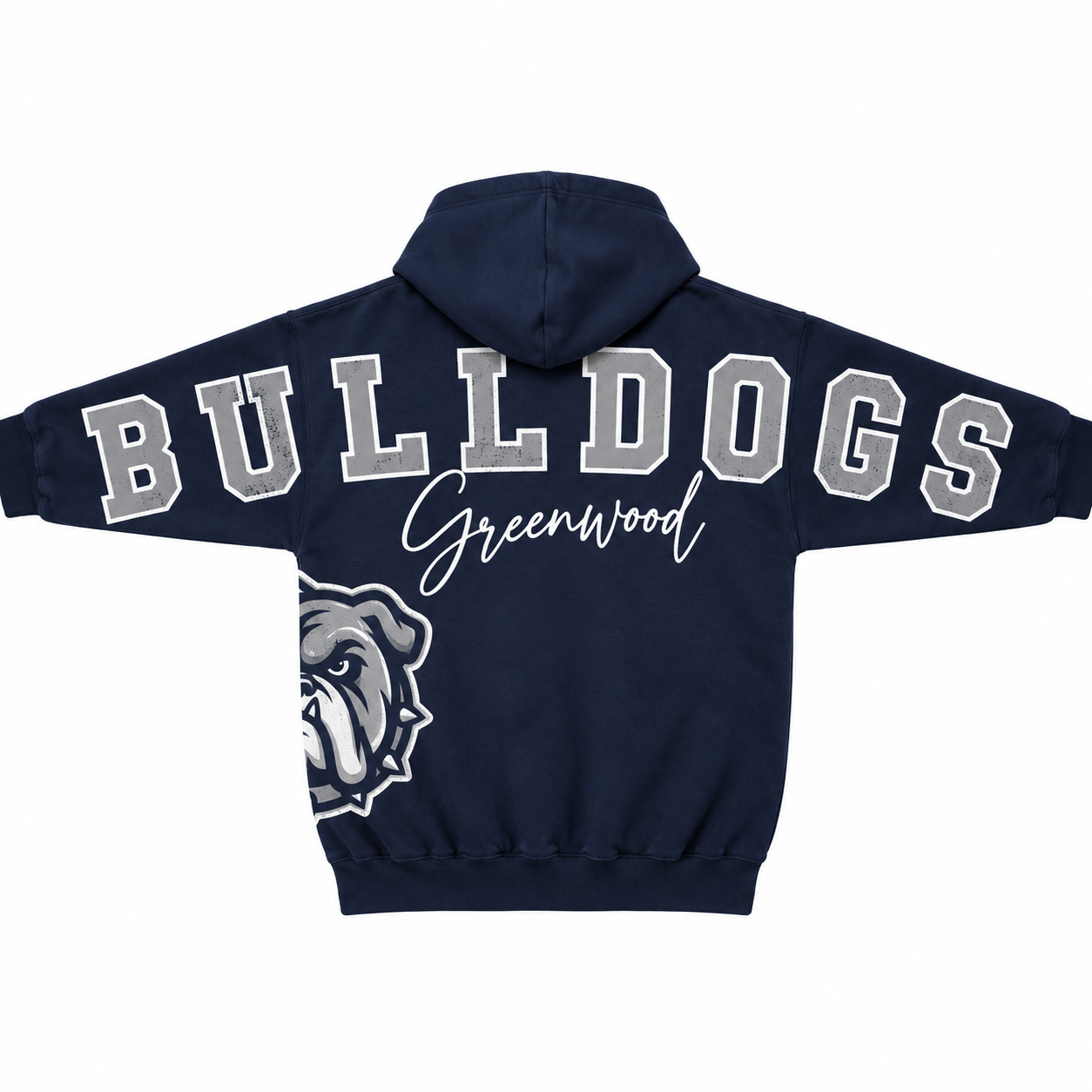 NAVY GREENWOOD BULLDOGS VINTAGE WRAPAROUND HOODIE & SWEATSHIRT